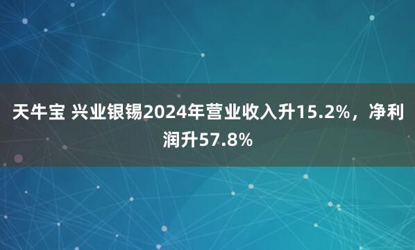 天牛宝 兴业银锡2024年营业收入升15.2%，净利润升57.8%