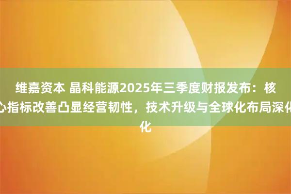 维嘉资本 晶科能源2025年三季度财报发布：核心指标改善凸显经营韧性，技术升级与全球化布局深化